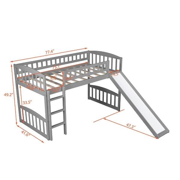 dimension image slide 1 of 2, Modern Twin Size Solid Pine Wood Loft Bed with Full Length Guardrail, Built-in Ladder and Slide