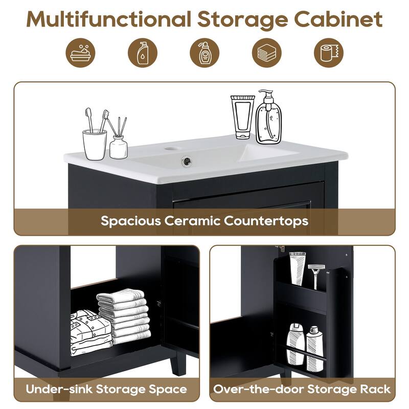 20 Inch Modern Bathroom Vanity with Ceramic Sink Small Space Cabinet