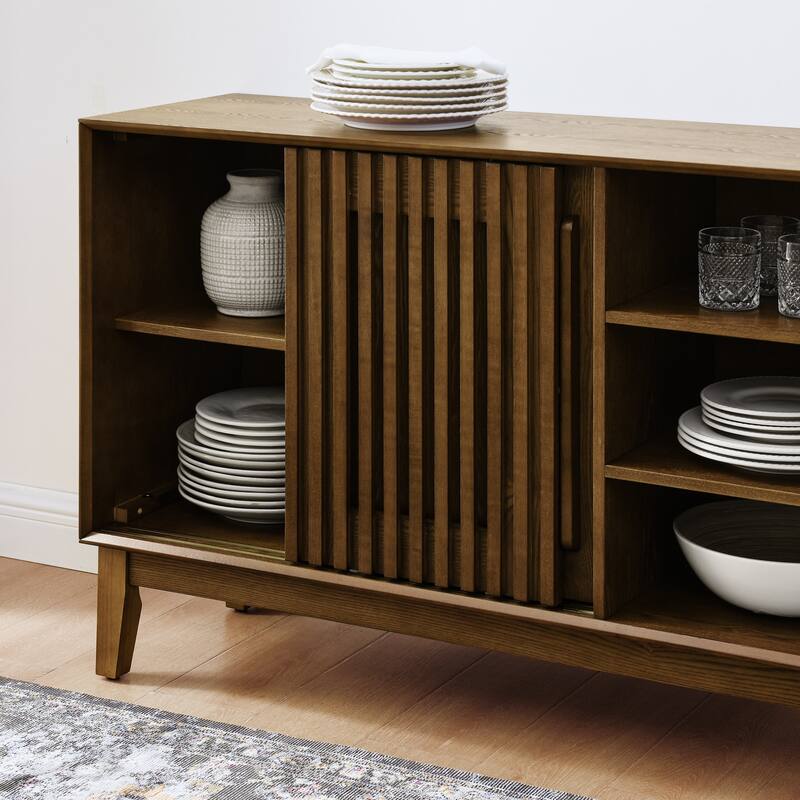 47.3" Sideboard Buffet Cabinet with Storage, Fluted Sideboard with 2 Doors & Solid Wood Feet, TV Media Console, Storage Cabinet