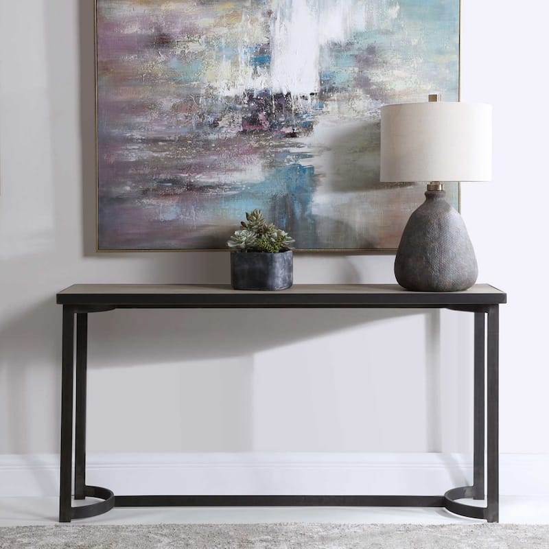62" Gray and Brown Contemporary Rectangular Console Table