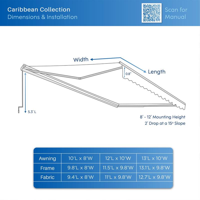 ALEKO Caribbean Manual Retractable Patio Awning - White Frame - Desert Sand - 10 x 8 Feet