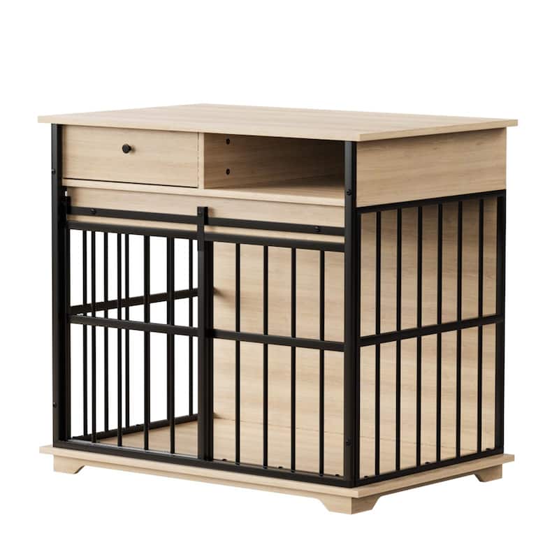 Dog Crate Furniture , Large Dog Cage Furniture with Tray for Medium Large Dogs, Wooden Dog Kennel Furniture