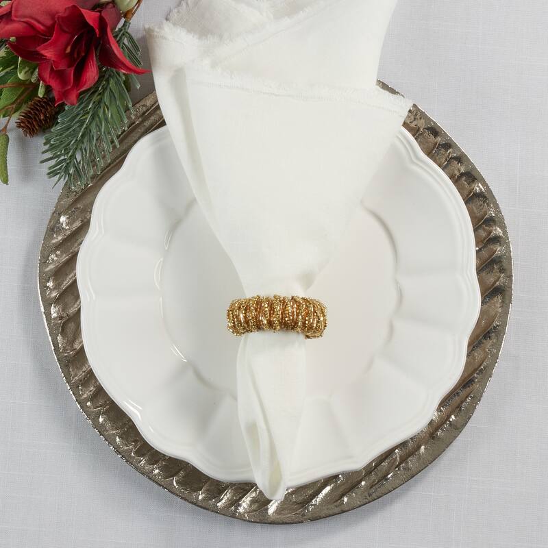 Round Napkin Rings With Beaded Design (Set of 4)