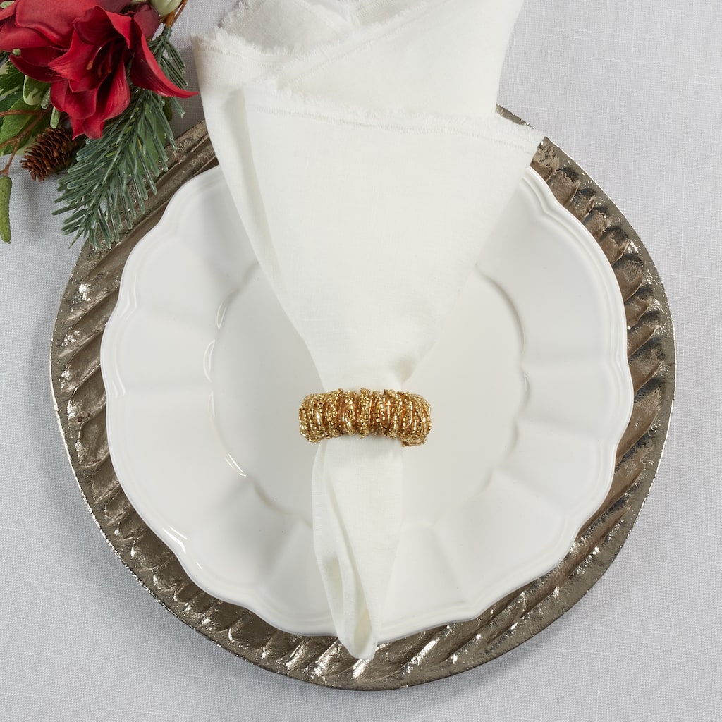 Round Napkin Rings With Beaded Design (Set of 4)