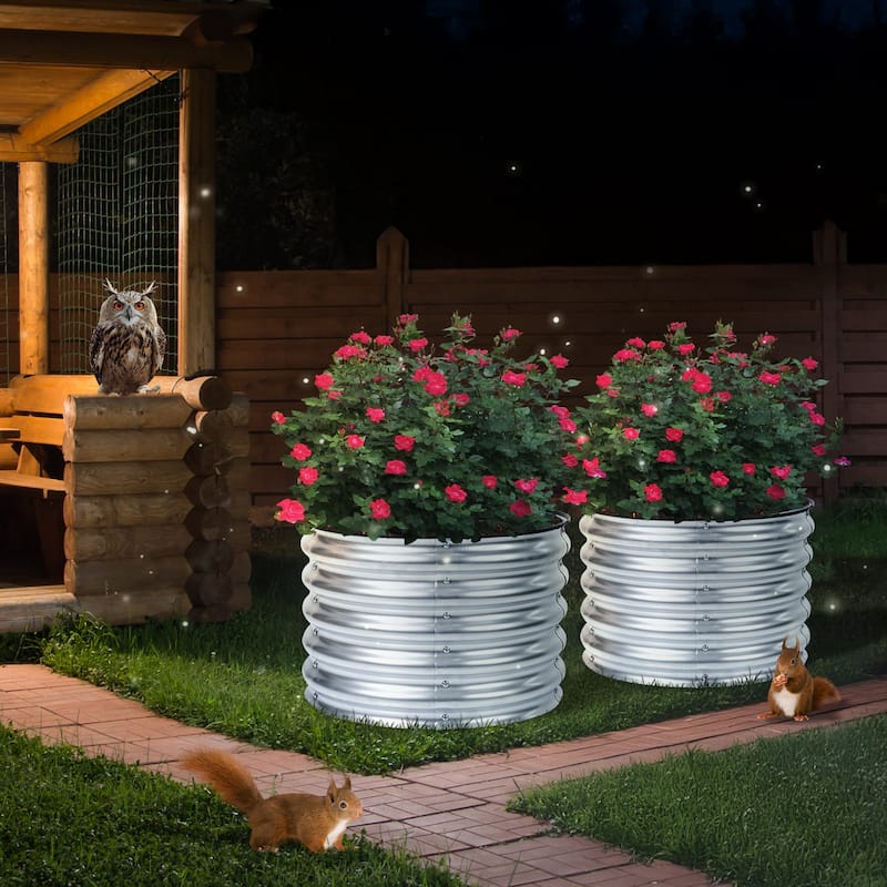 Aoodor 16.7'' Tall Aluzinc Metal Raised Garden Bed 24'' Round, Set of 2 - 24"W x 17"H