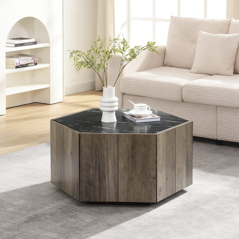 Christopher Knight Home - Quill Hexagonal MDF Coffee Table with Two Drawers and Modular Configuration