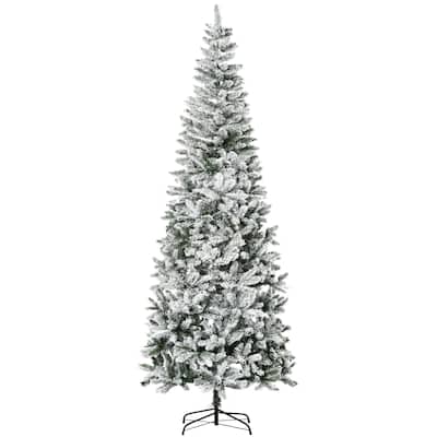 9FT Slim Snow-Flocked Artificial Christmas Tree, Winter Decor with Realistic Branch Tips