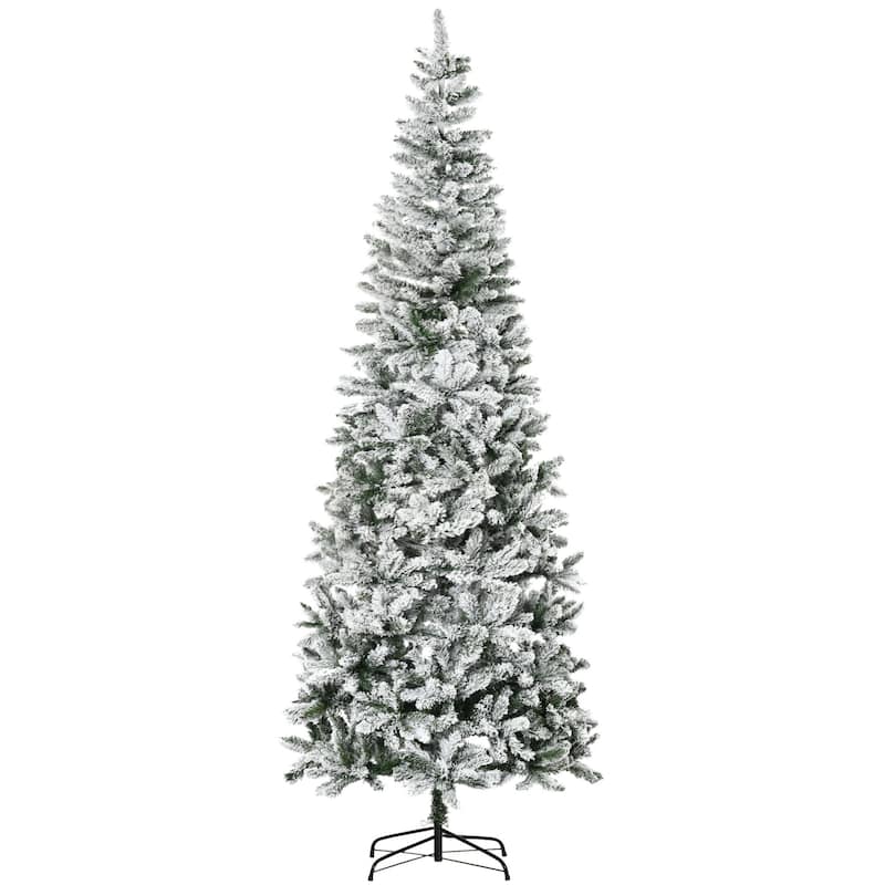 HOMCOM Unlit Snow-Flocked Slim Pine Tree - Realistic Branches - Green