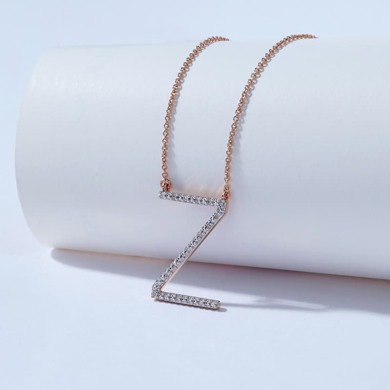 1/20ct TDW Diamond Classic Initial Pendant Necklace in Silver for Women - Z - Rose