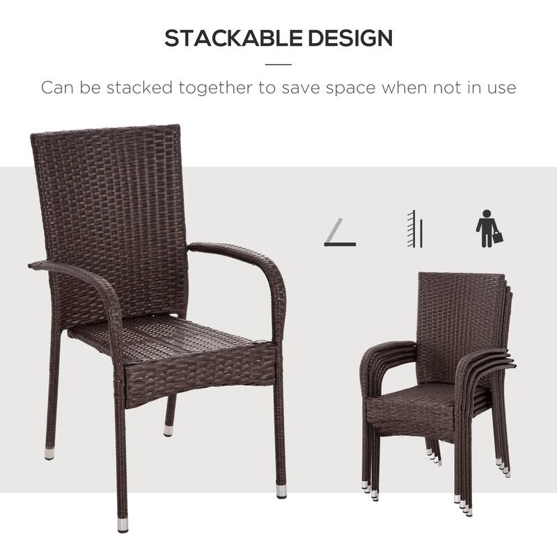 4-Piece Stackable PE Wicker Dining Chair Set, Outdoor Rattan Chairs with Cushions, Armrests & Backrest for Patio, Balcony