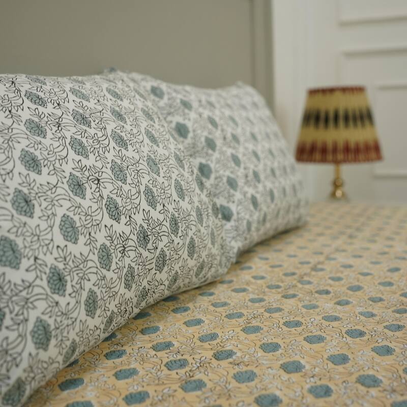 Fabdivine Handmade Block Print Flat Sheet or Bed Sheet Cotton Fabric Floral Home Decor