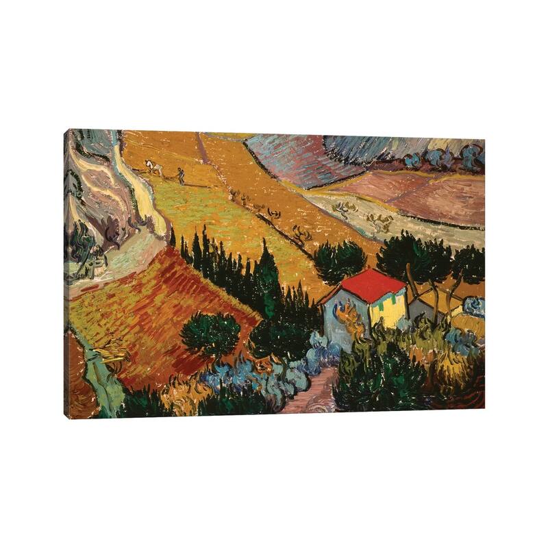 iCanvas "Landscape with House and Ploughman, 1889 " by Vincent van Gogh Canvas Print