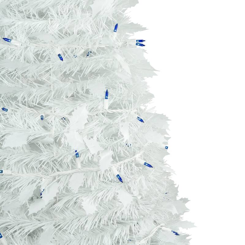 4' Pre-Lit White Tinsel Pop-Up Artificial Christmas Tree, Blue Lights - 4 Foot