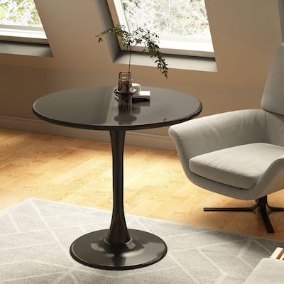 Black Round Table,Modern Dining Table,MDF Top and Steel Base Tulip Round Kitchen Table,Mid Century Coffee Table for Living Room
