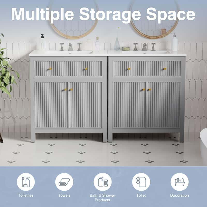 GDFStudio - Westbridge Modern Freestanding Double Bathroom Vanity Set with Ceramic Sink and Soft Closing Doors - 60'W