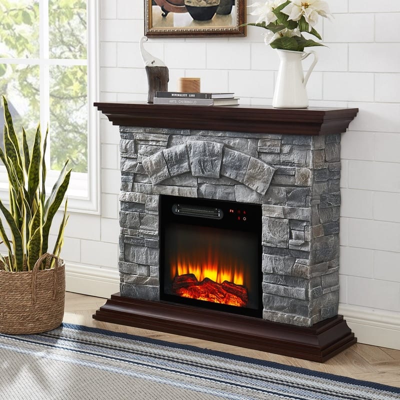 40 in. Faux Stone Freestanding Electric Fireplace - 40" in Width