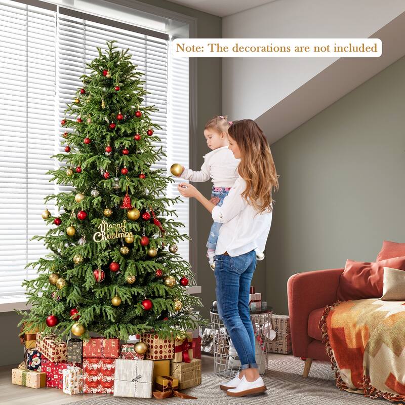 Gymax Pre-Lit Artificial Christmas Tree Hinged Full Xmas Tree w/ PVC &