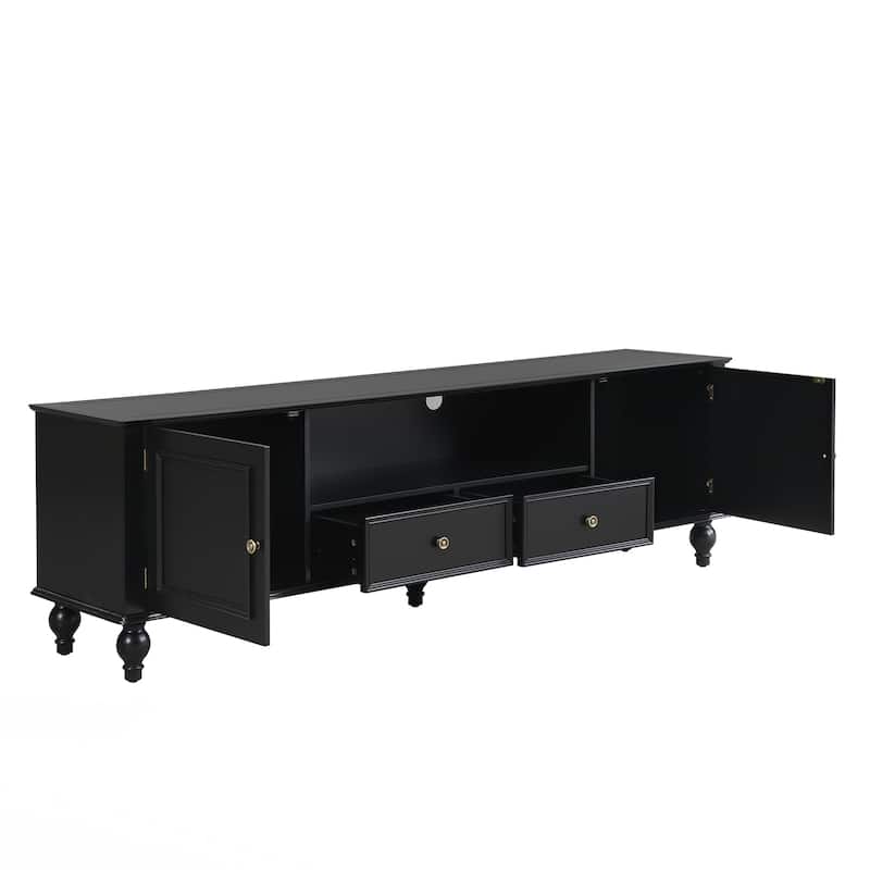 Modern TV Stand for TVs up to 80 Inches, Entertainment Center with Open Compartment, TV Storage Cabinet with 2 Drawers