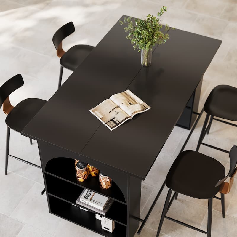 63" Long Bar Table, Counter Height Pub Table with Footrest and Storage - 30.71"D x 62.99"W x 35.43"H