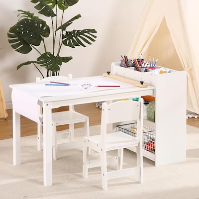 Kids Art Table and Chairs Set with Large Storage for Writing Drawing