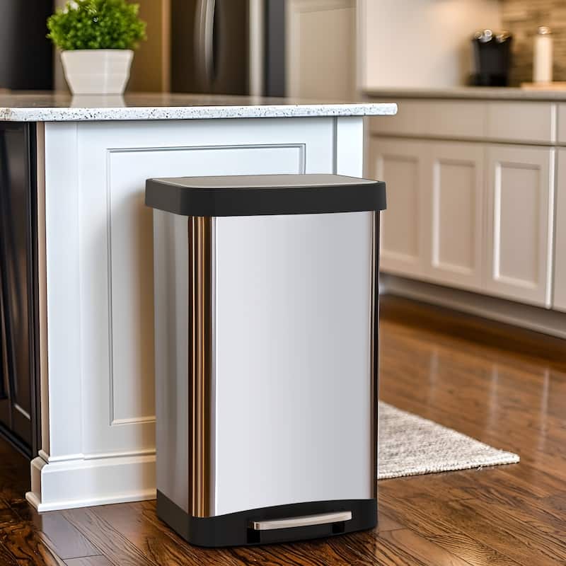 Innovaze 14.5 Gal./55 Liter Rectangle Step-On Stainless Steel Trash Can for Kitchen