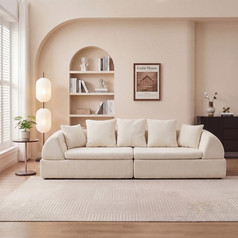 104.33" Chenille Sectional Compression Sofa with Pillows