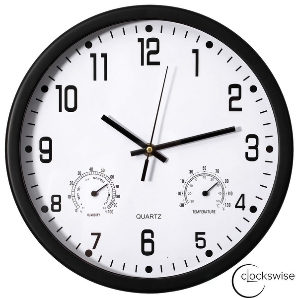 インテリア時計 onulife Temperature and humidity clock Clockswise Wall Clock with Thermometer and Hygrometer, Non-Ticking