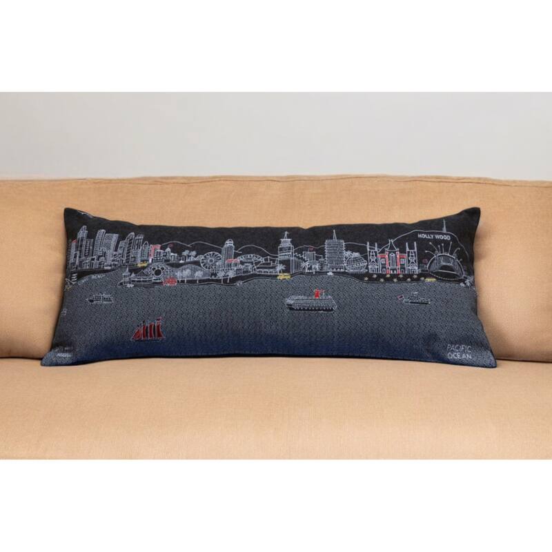 HomeRoots 35" Black Los Angeles Nighttime Skyline Lumbar Decorative Pillow - Bed Rest - Polyester