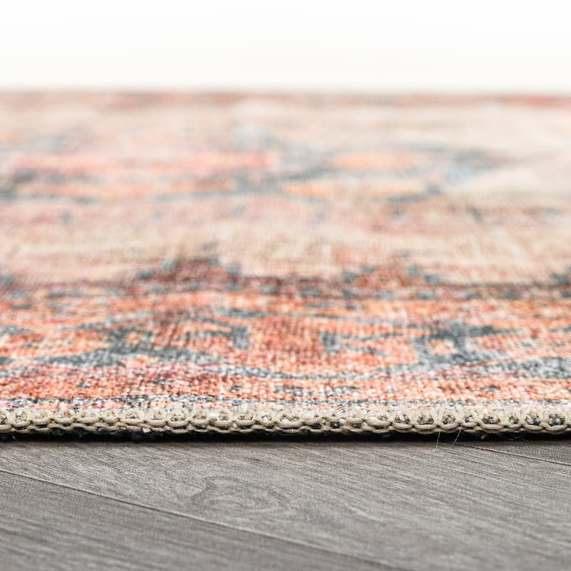 World Rug Gallery Vintage Bohemian Machine Washable Non Slip Area Rug
