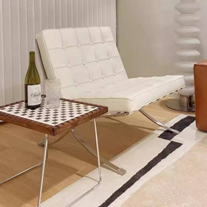 Mid Century Tufted Top Grain Leather Upholstered Lounge Chair
