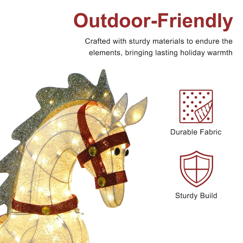 Puleo International 42" Pre-Lit Outdoor Horse Christmas Decor with 160 Warm White Twinkling LED Lights
