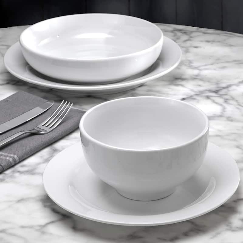 Euro Ceramica Mont Blanc 16 Piece Double Bowl Rim Shape Dinnerware Set
