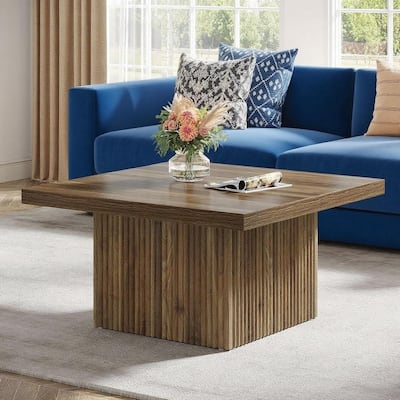 31.5 Inch Modern Rustic Square Coffee Table with Vintage Finish and Decorative Base Design - 31.5”L x 31.5”W x 19.68”H