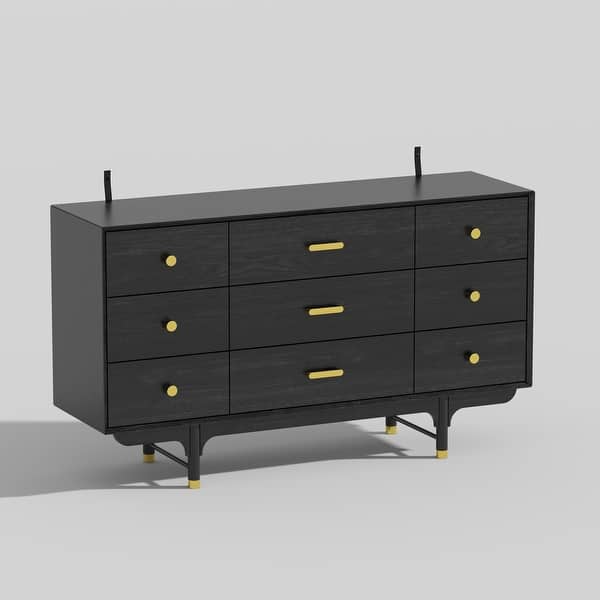 dark grey dresser with gold hardware Essentials for Living Bradley 7-Drawer Double Dresser in Dove Gray