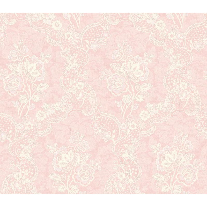 Seabrook Designs Jolanta Floral Cameo Unpasted Wallpaper - 27 in. W x 27 ft. L - Posy Pink