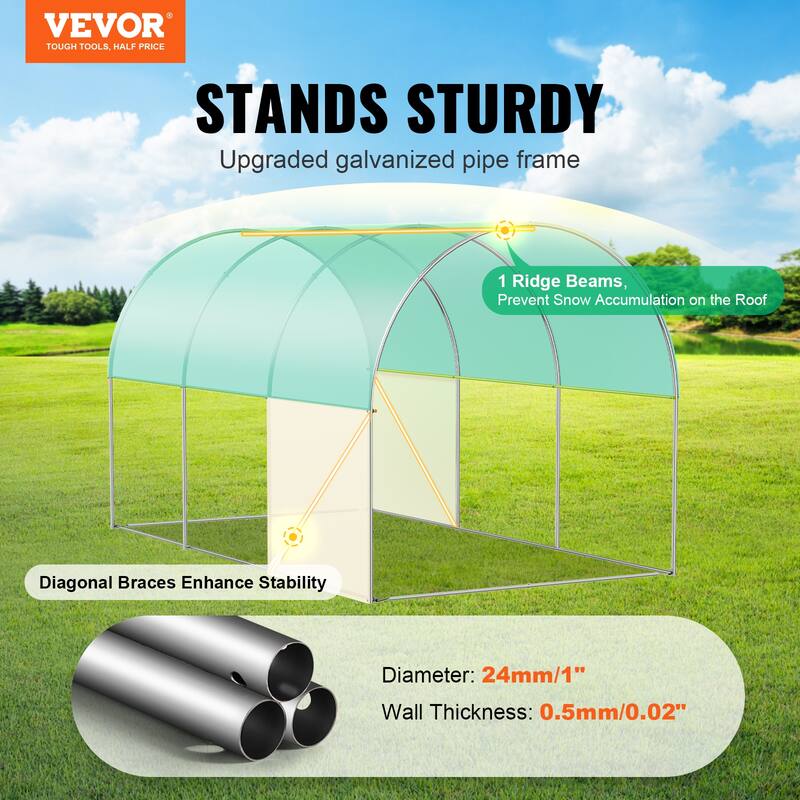 Walk-in Tunnel Greenhouse, Hoop House Greenhouse Tunnel, Plant Hot House with Galvanized Steel Frame, Green PE Cover