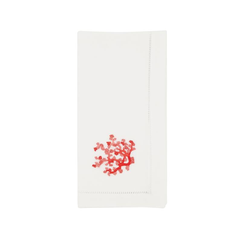 Underwater Fantasy Embroidered Coral Napkin (Set of 6) - 20"x20" - 20"x20" - White - Set of 6
