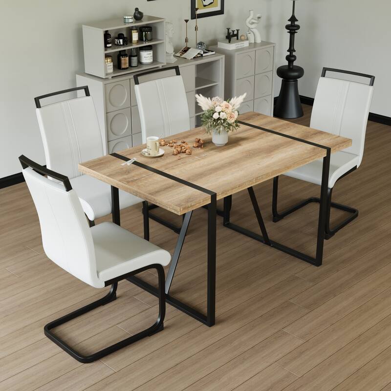 Modern 5-Piece Dining Set with Rectangular MDF Table & 4 PU Armless High Back Chairs