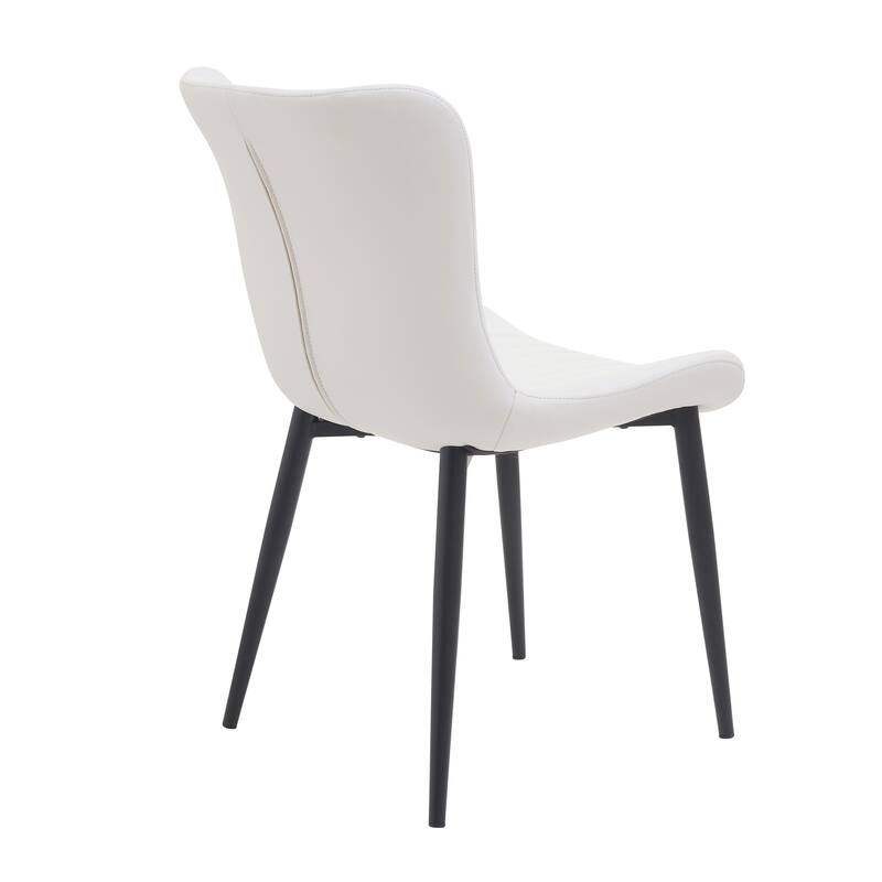 Pair of Cream White Mid-Century Modern Dining Chairs with Faux Leather Upholstery‌