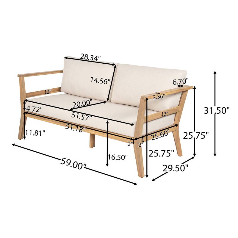 Scott Living - Calix Patio Acacia Wood 4 Piece Conversation Set with Cushion