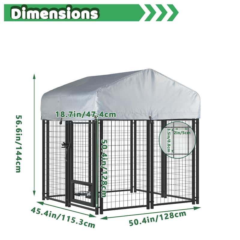 BOSSIN Large Outdoor Dog Kennel Galvanized Steel Fence with UV-Resistant Oxford Cloth Roof & Secure Lock