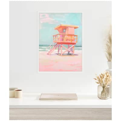 Kate and Laurel Sylvie Beach Lifeguard Tower Pastels Framed Canvas by Honey Island Studio