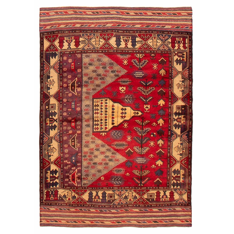 Teimani Red Rug 4'3" x 6'1" - 4'3 x 6'1 - Red - 4'3 x 6'1