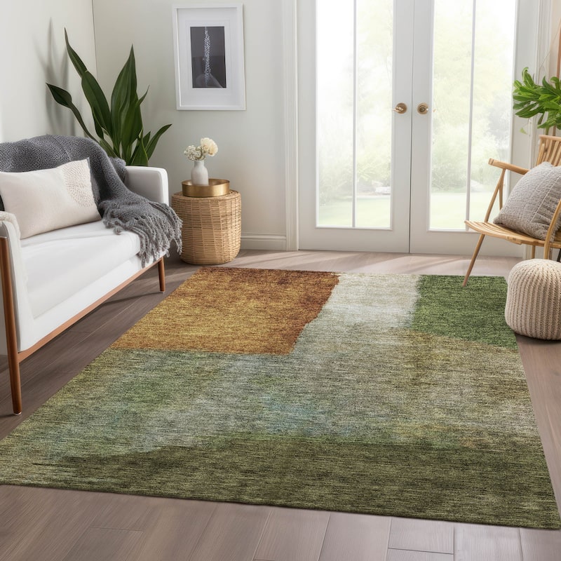 Machine Washable Indoor/ Outdoor Abstract Contemporary Chantille Rug