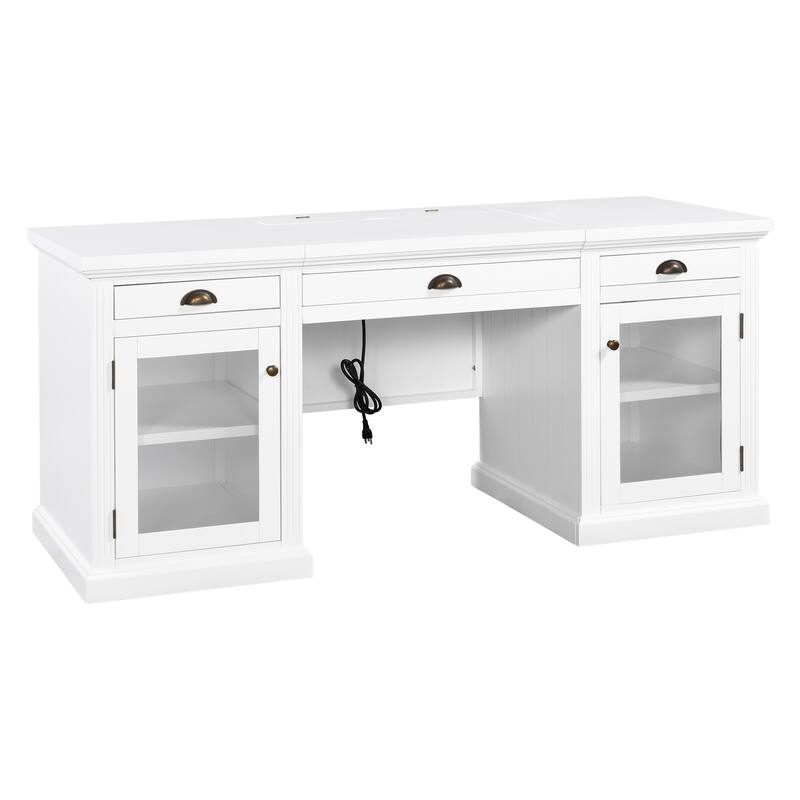 67-Inch Modern Executive Computer Desk with 2 Glass Doors Storage Cabinet & 3 Drawers
