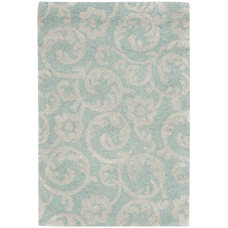 SAFAVIEH Handmade Soho Britta Scroll N.Z. Wool Rug - 2' x 3' - Light Blue/Silver
