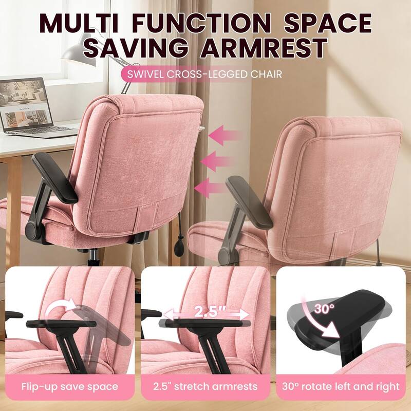 BOSSIN Criss Cross Office Chair with Flip-Up Arms - Wide Seat Desk Chair with Dynamic Airbag Lumbar Support & Wheels