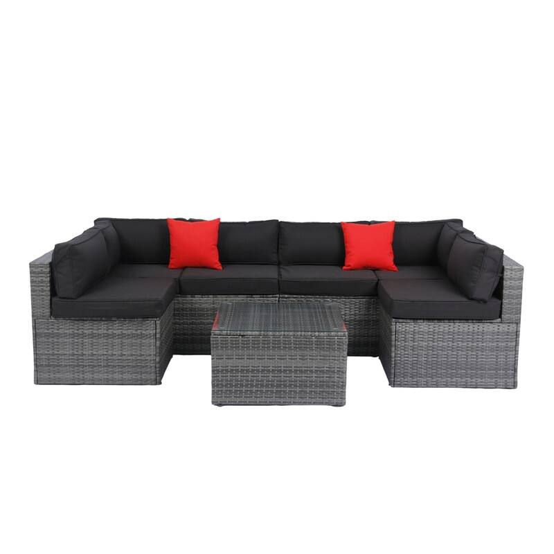 5 Pieces PE Rattan sectional Outdoor Furniture Cushioned U Sofa set with 2 Pillow