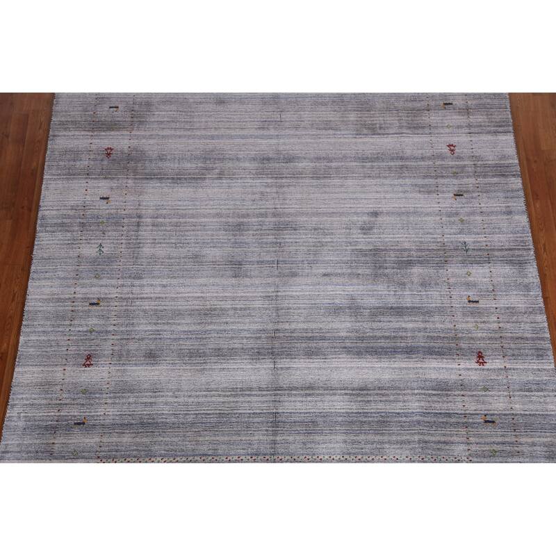 Hand Knotted Oriental 100% Wool Carpet Tribal Animal Pictorial Greys & Charcoal Gabbeh Area Rug - 9' 8'' X 7' 10''