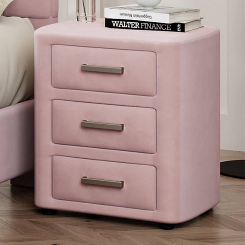 Modern Nightstand with 3 Drawers, Solid Wood and Soft Fabric, Sturdy Wooden Legs, Ideal for Living Room, Bedroom, Apartment - Pink